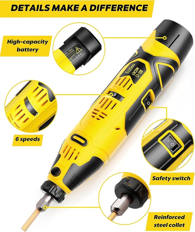 EzzDoo Electric Cordless Chainsaw Sharpener Kit - Portable 12V Chain Saw Sharpener Tool with 6 Titanium-Coated Diamond Bits(Wheels) & Angle Guide - Easy to Use for All Chainsaw Chains. - Image 4